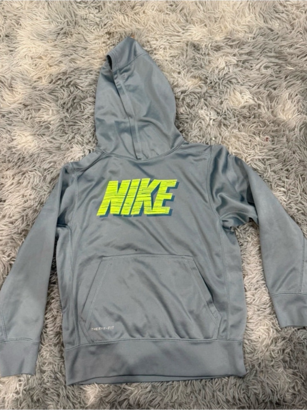Nike Kids' Gray Hooded Pullover Sweatshirt with Neon Logo